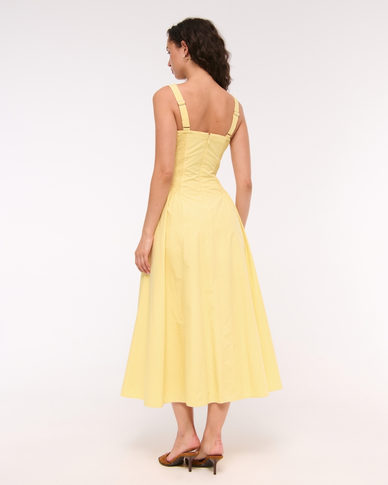Dipped-Waist Scoopneck Midi Dress