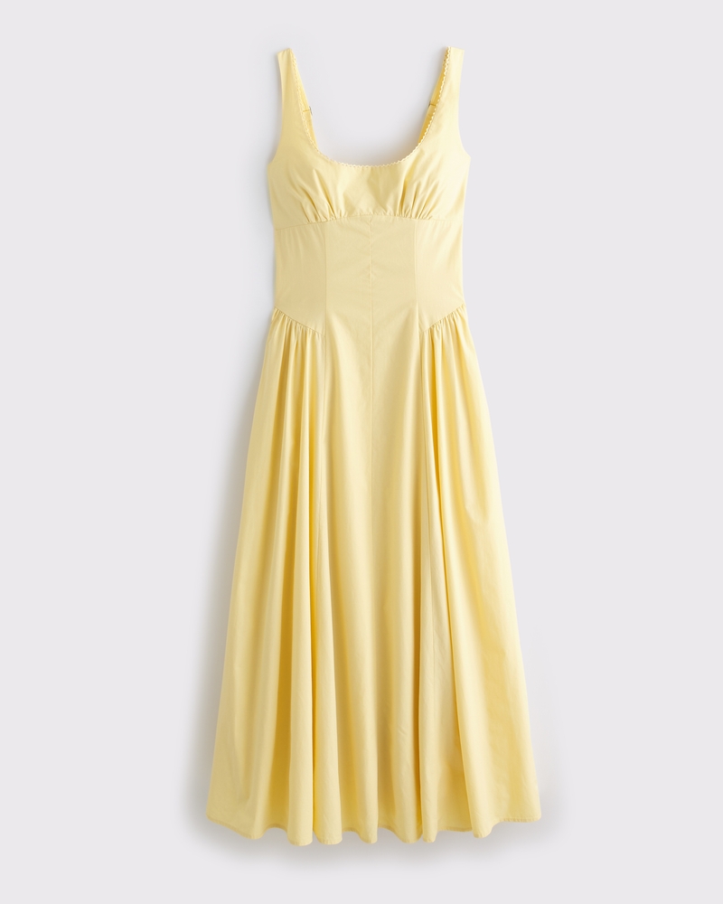 Dipped-Waist Scoopneck Midi Dress