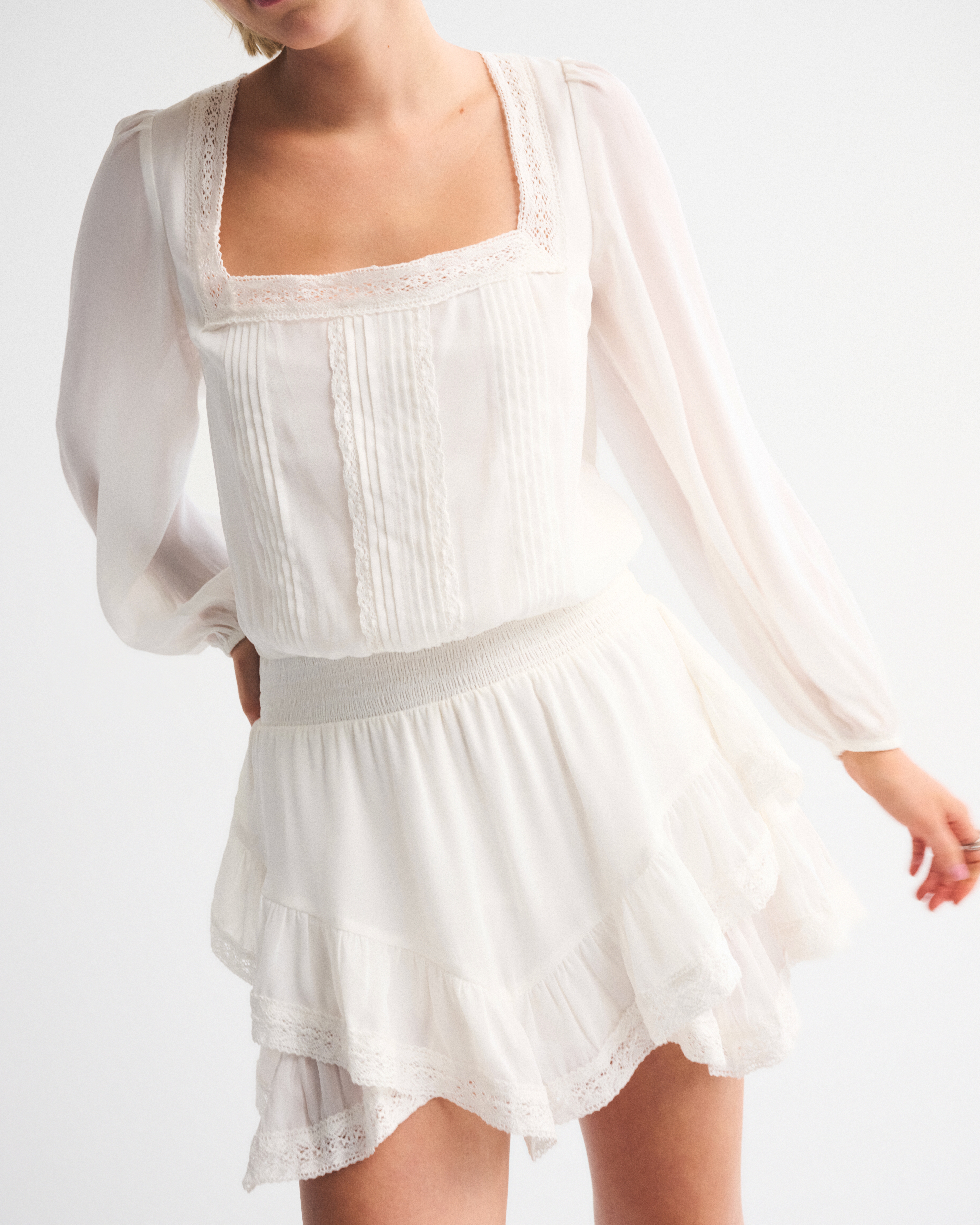 Abercrombie & Fitch Long-sleeve Ruffle Easy Waist Skort In White