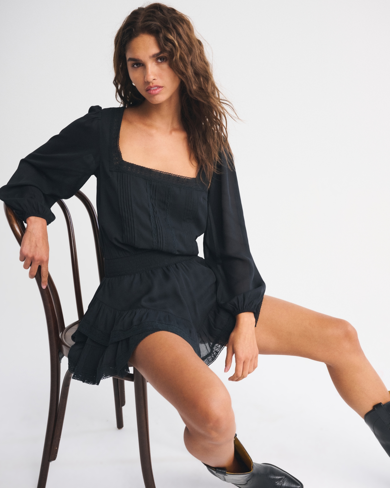 Long-Sleeve Ruffle Easy Waist Skort