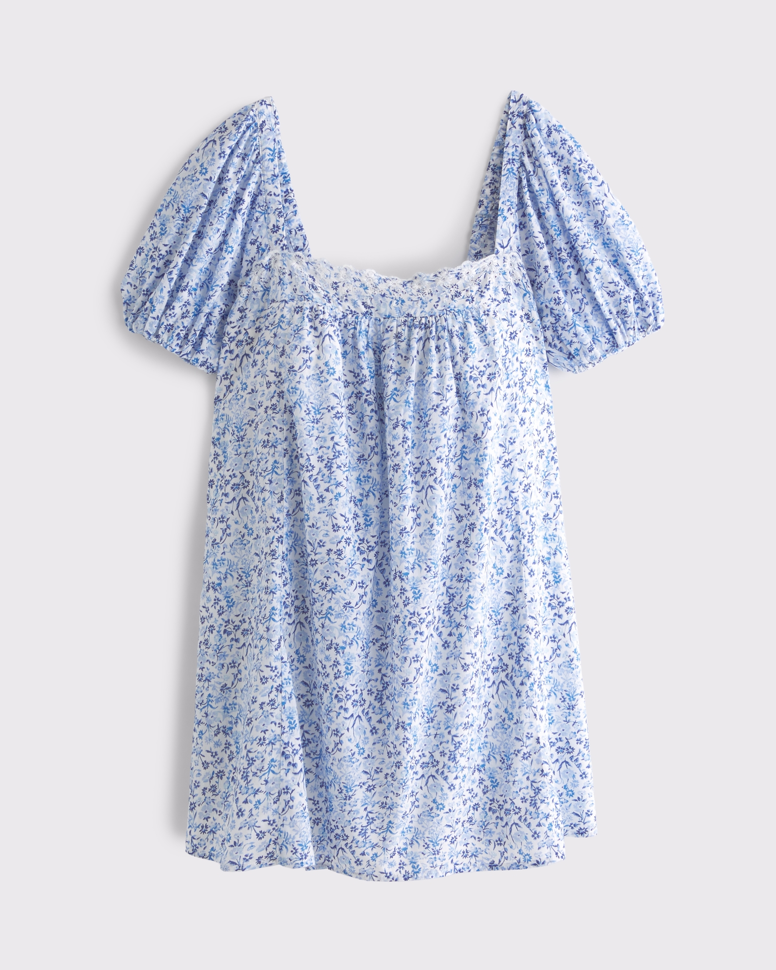 Puff Sleeve Lace-Trim Mini Dress