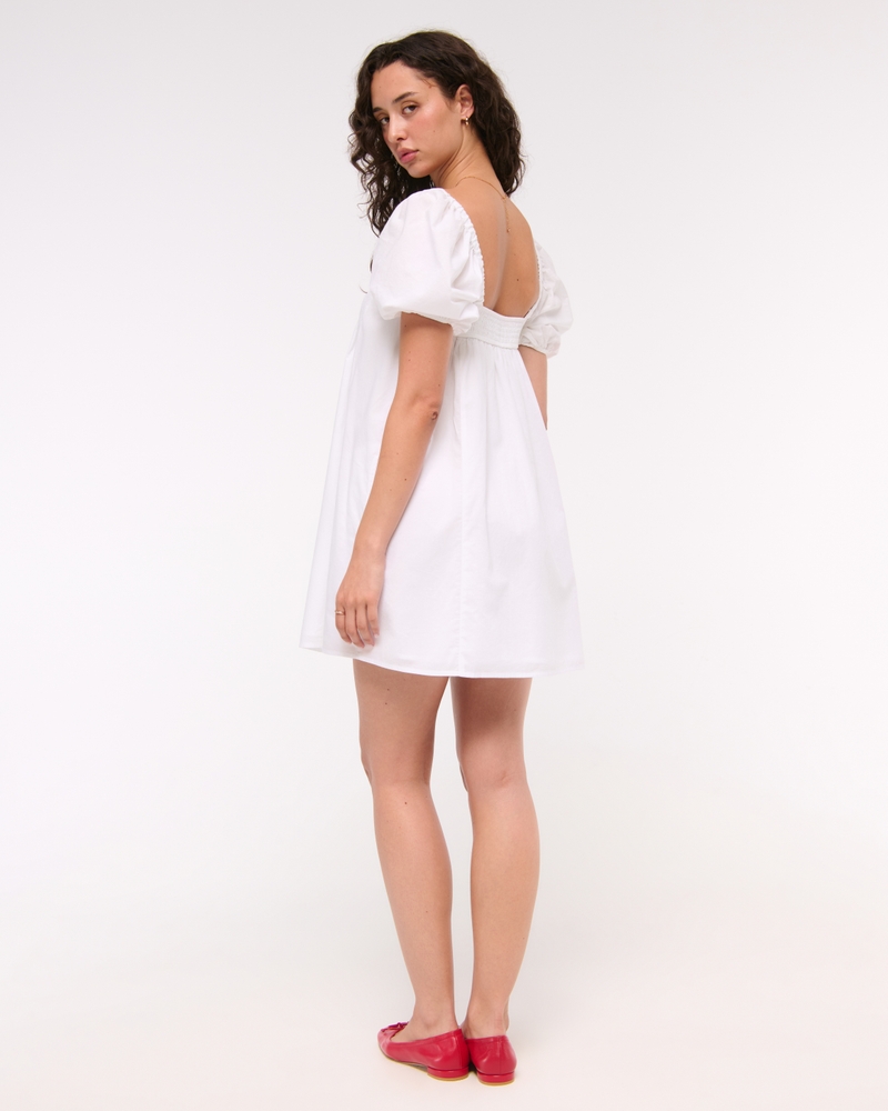 Puff Sleeve Lace-Trim Mini Dress