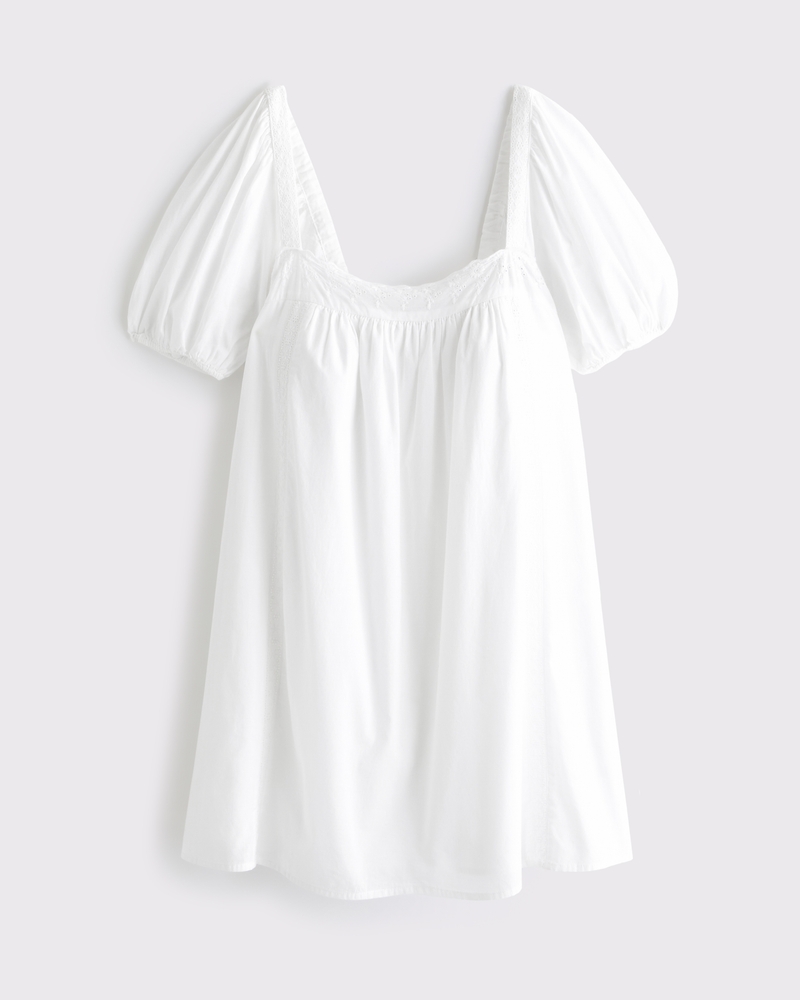 Puff Sleeve Lace-Trim Mini Dress