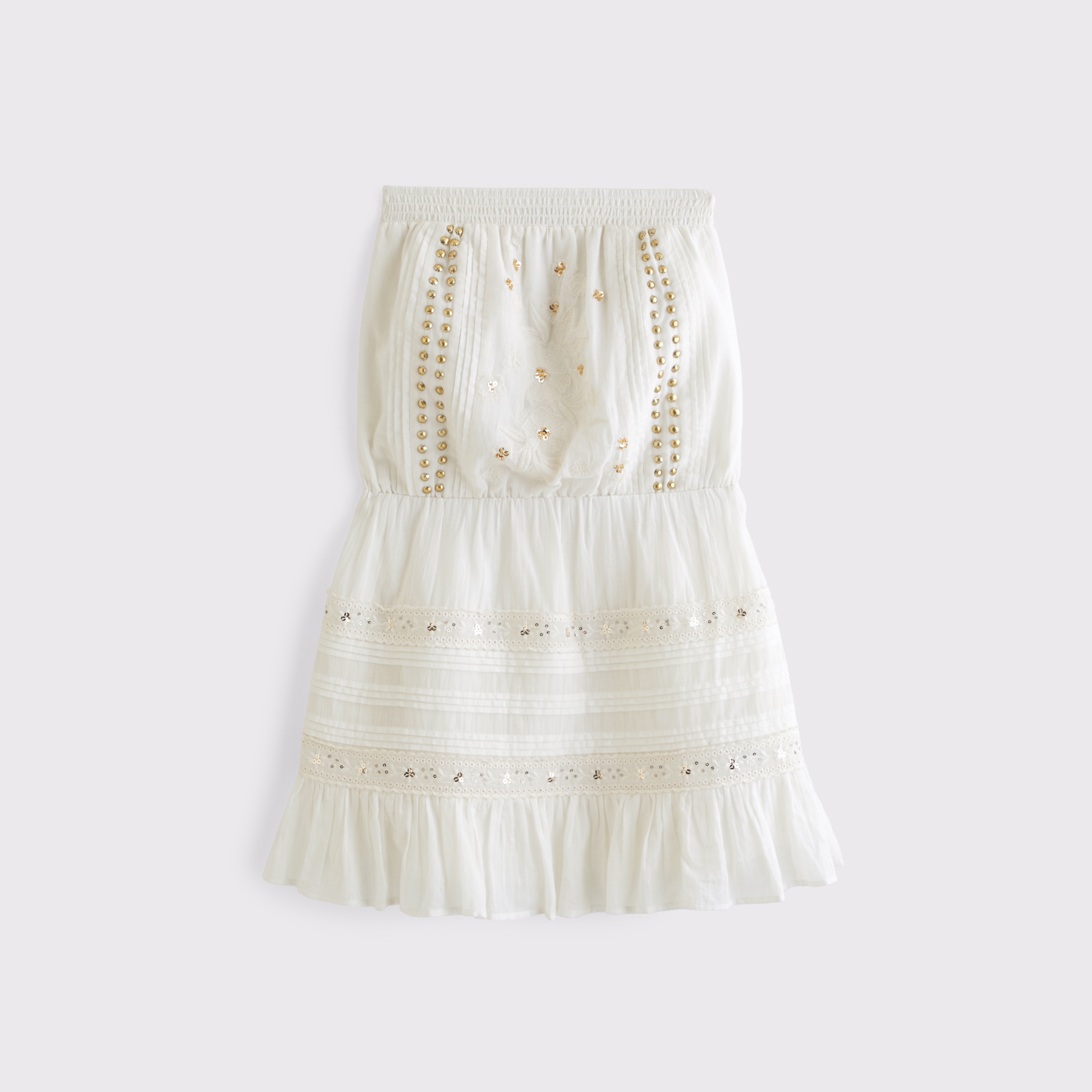 Женское платье Abercrombie & Fitch Strapless Easy Waist Embellished Mini, цвет: Кремовый — фото 1