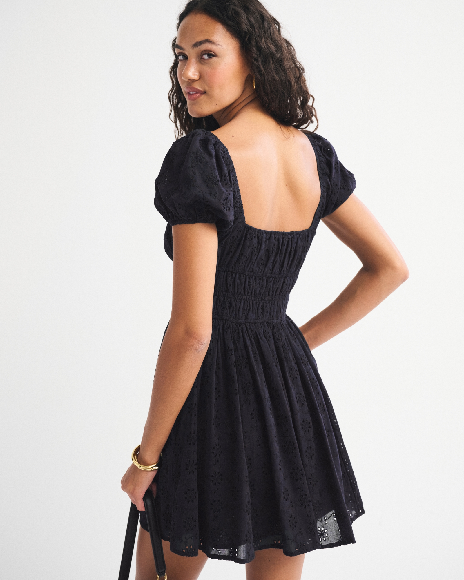 Puff Sleeve Smocked Eyelet Mini Dress