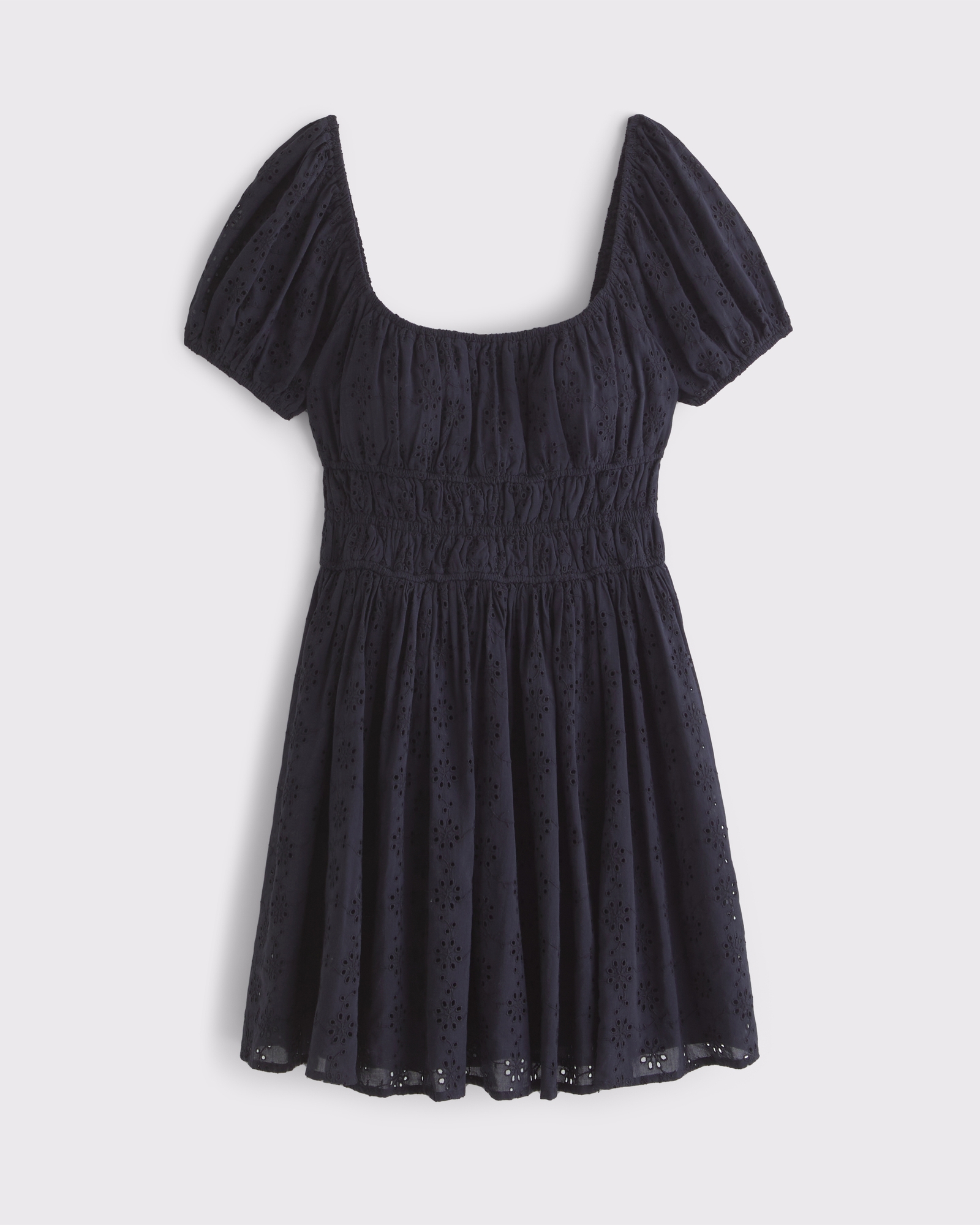 Puff Sleeve Smocked Eyelet Mini Dress