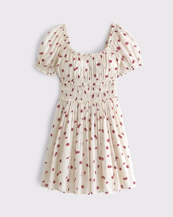 Eyelet Puff Sleeve Smocked Mini Dress