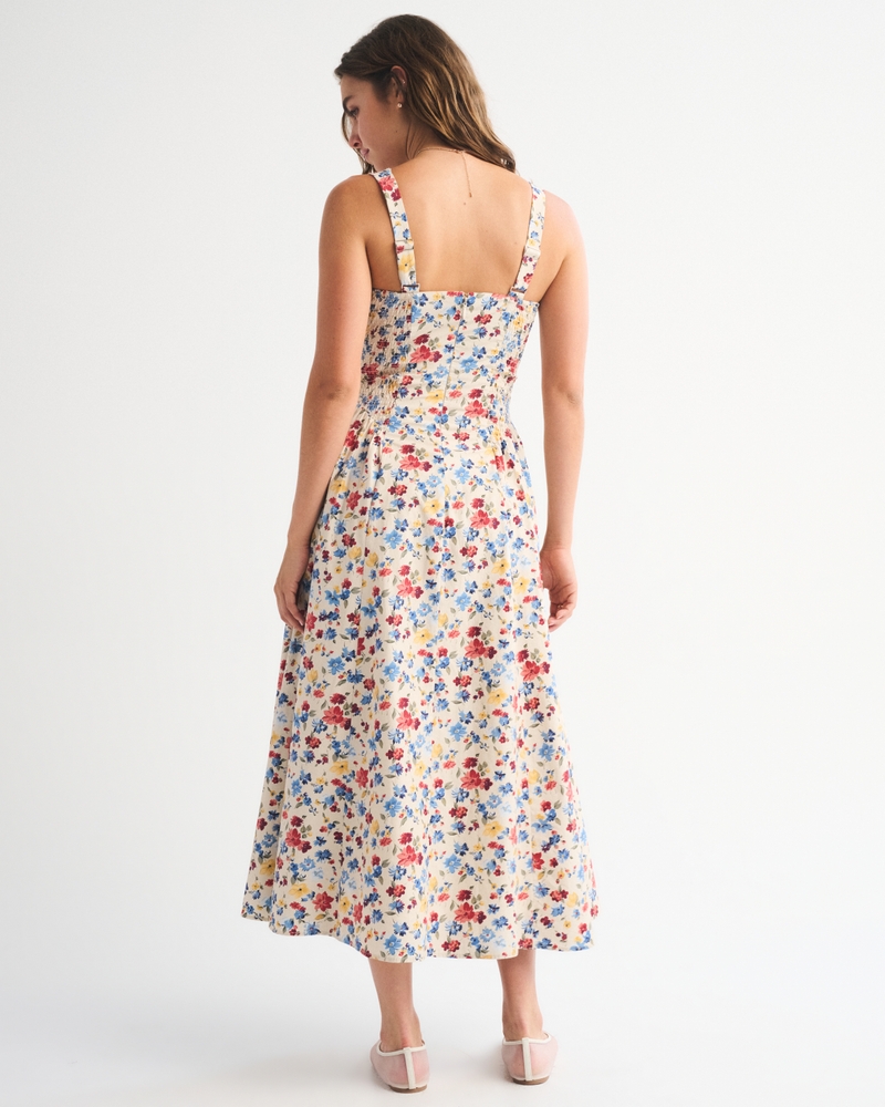 Dipped-Waist Scoopneck Midi Dress
