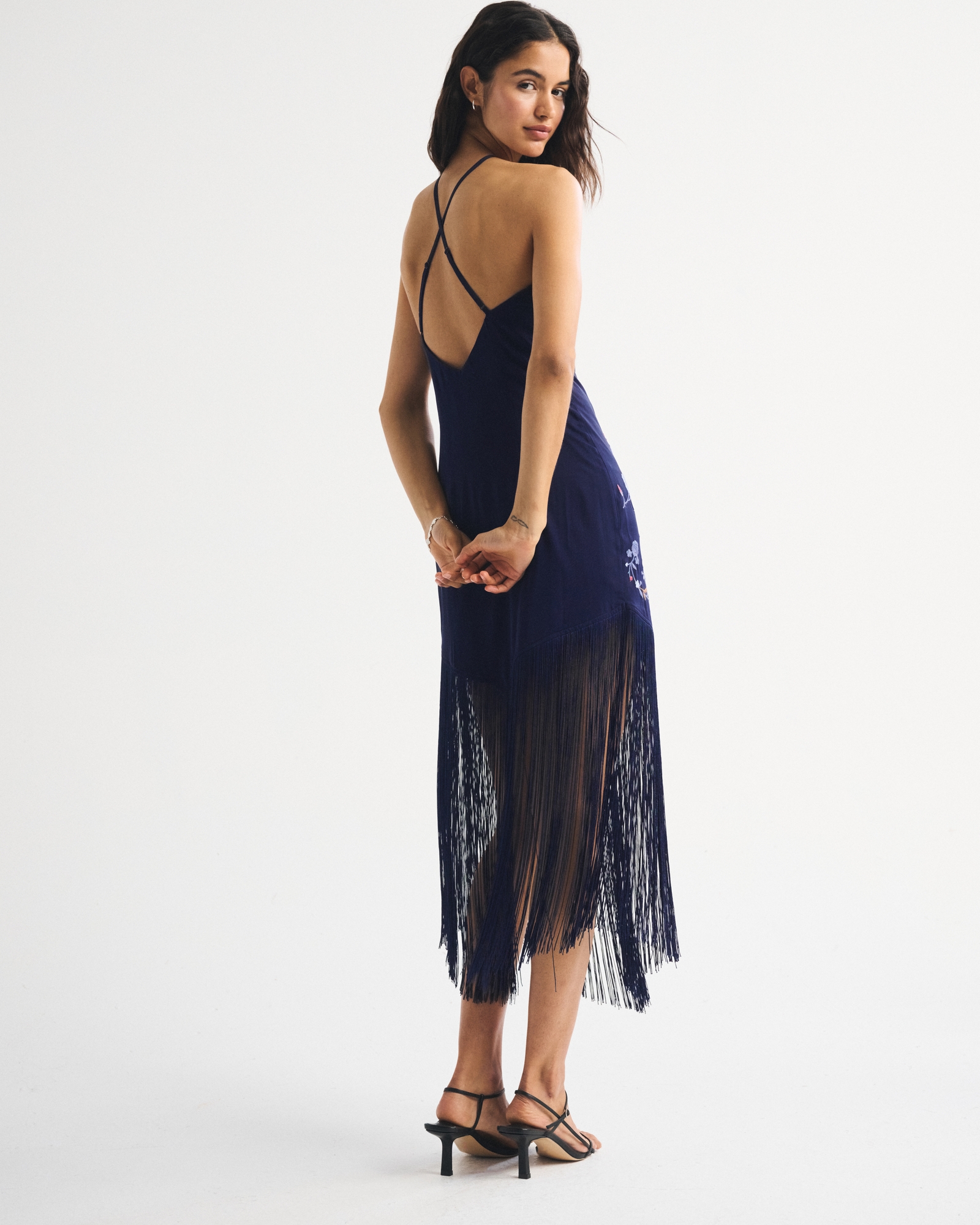 High-Neck Fringe Maxi Dress