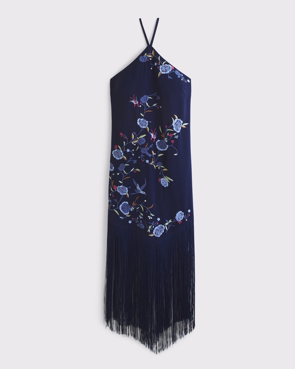 High-Neck Fringe Maxi Dress