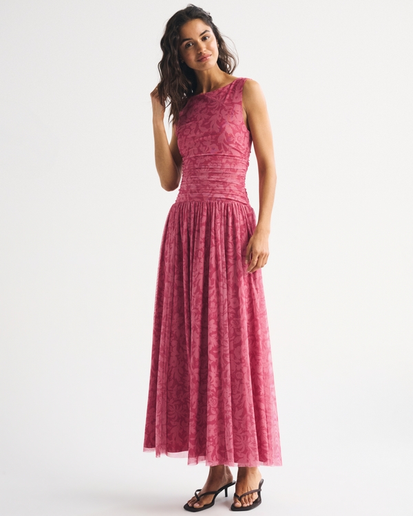 A&F Convertible Mesh Maxi Dress, Pink Floral view 2