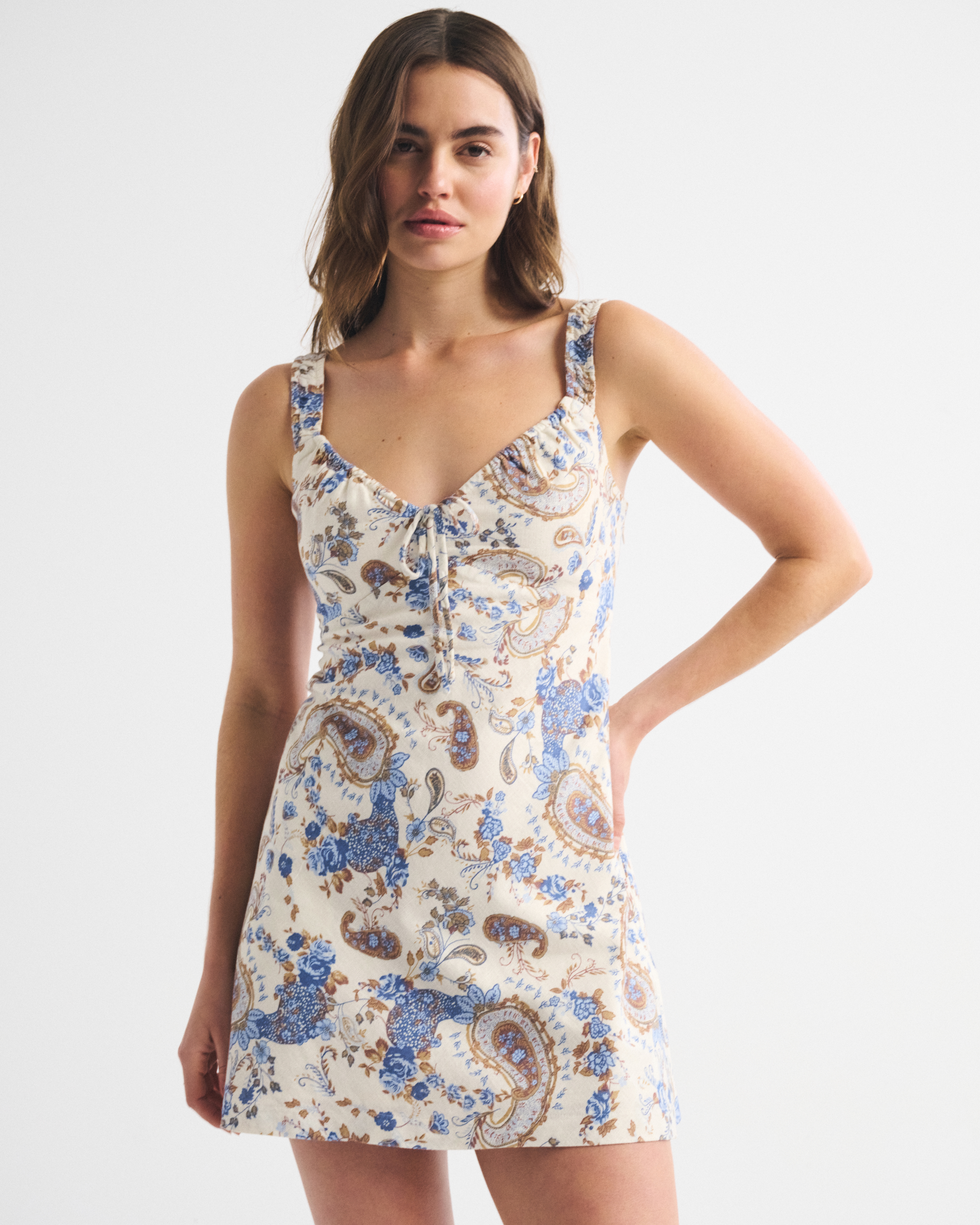 Abercrombie & Fitch Bra-free Tie-front Linen-blend Mini Dress