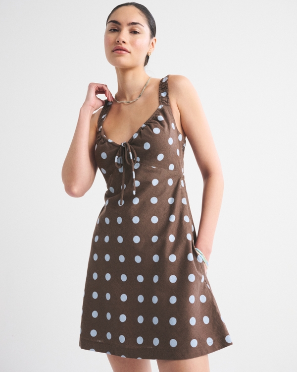 Bra-Free Tie-Front Linen-Blend Mini Dress