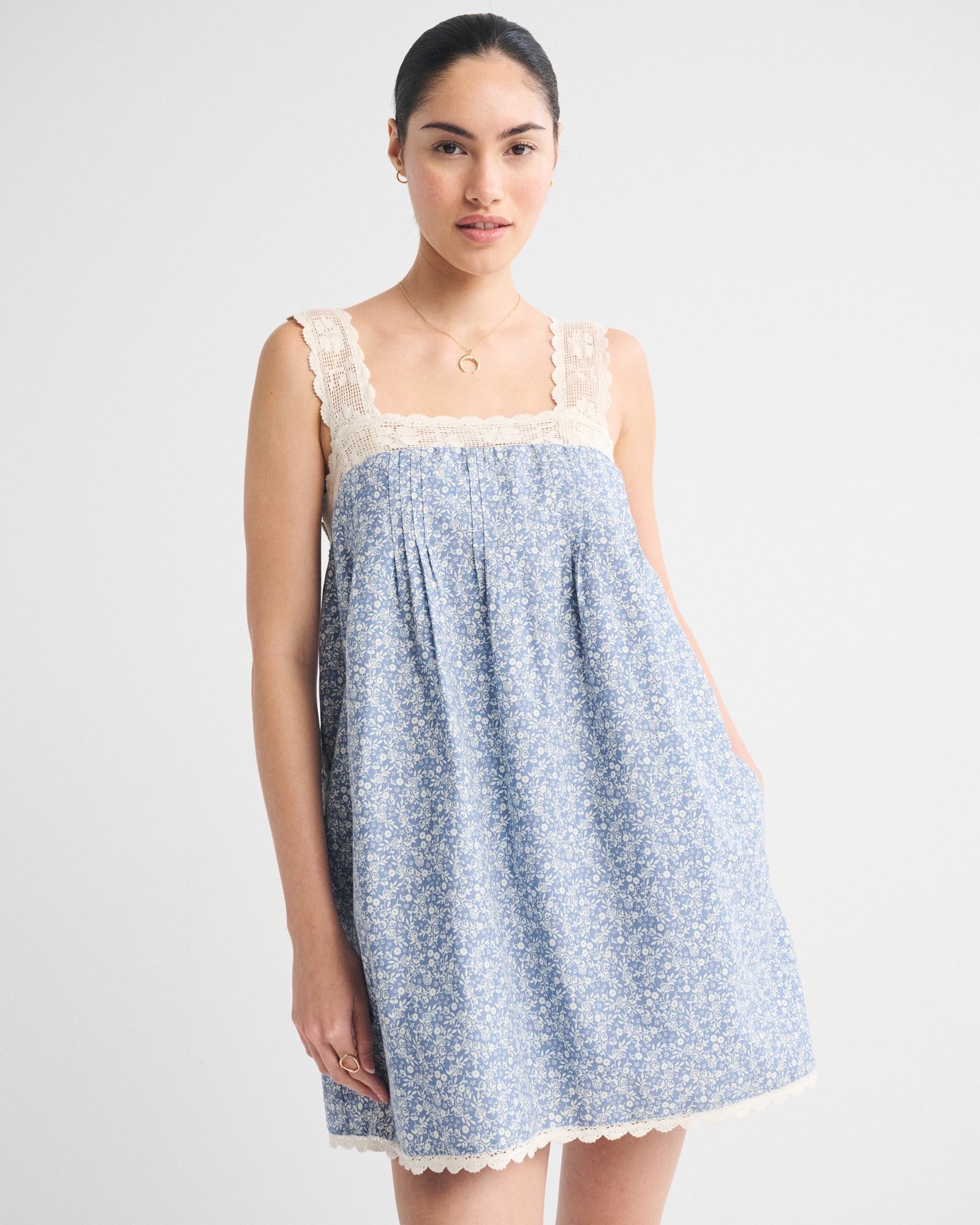 Lace-Trim Easy Mini Dress