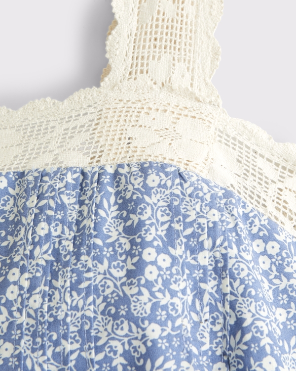 abercrombie blue lace dress Abercrombie Kids Girls White Blue A-Line Dress Lace Detail – Preworn