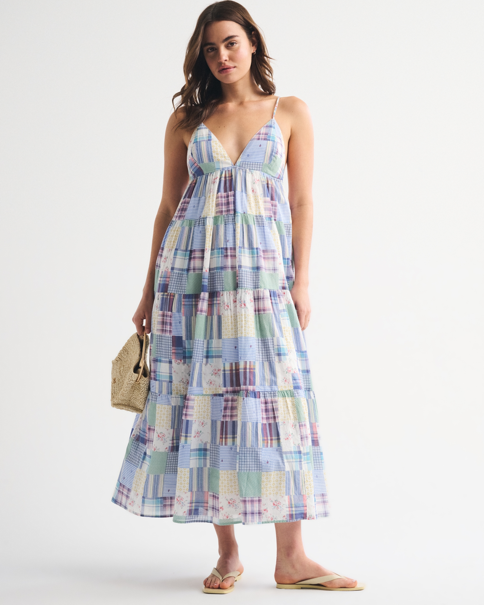 Bra-Free V-Neck Tiered Flowy Maxi Dress