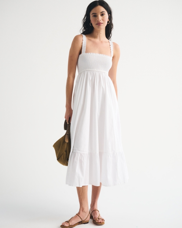 A&F Sydney Smocked Convertible Midi Dress, White view 1