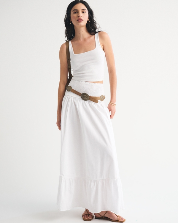 A&F Sydney Smocked Convertible Midi Dress, White view 2