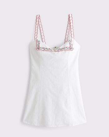 Foldover Embroidered Linen-Blend Mini Dress from Abercrombie & Fitch - $69.99