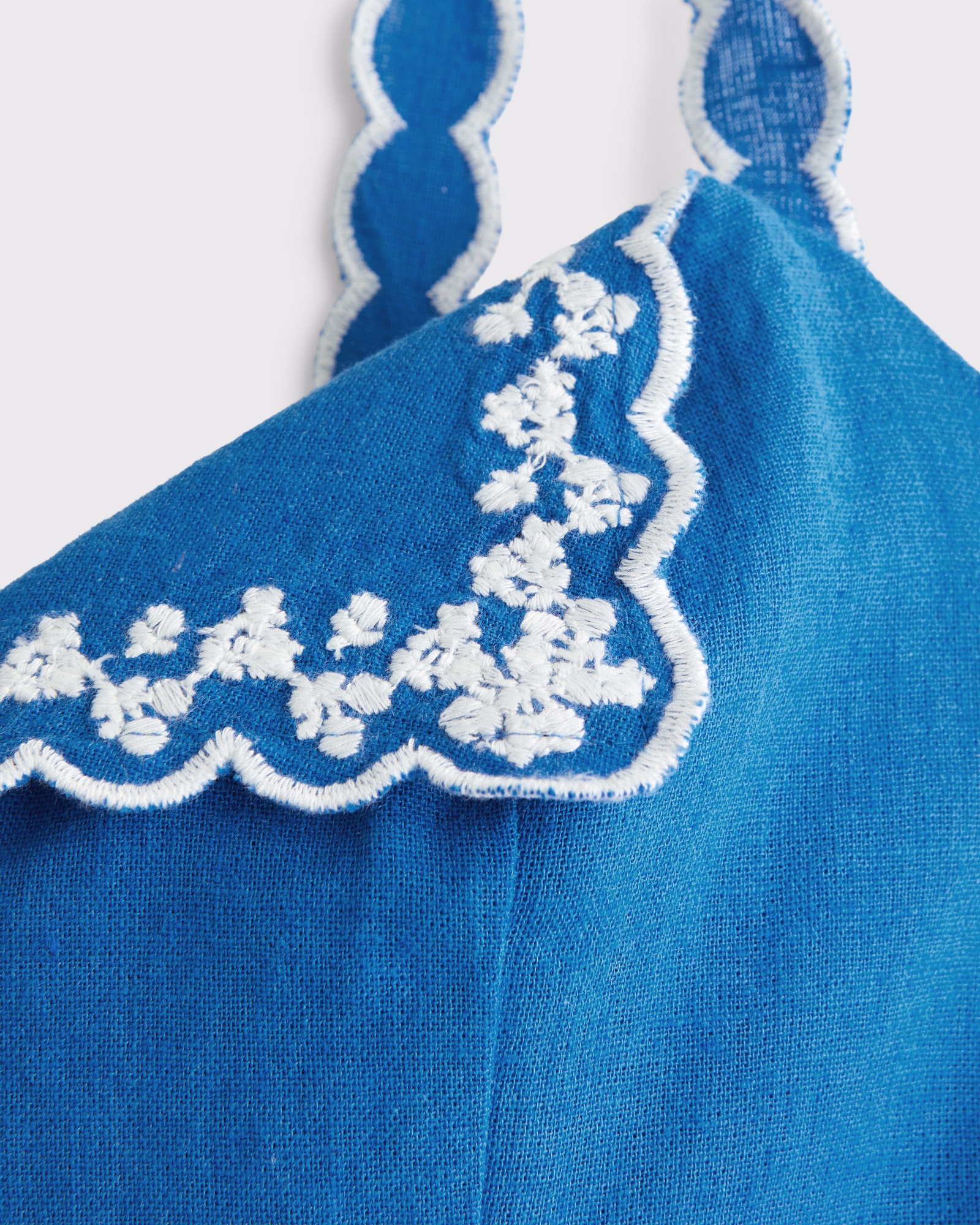 Foldover Embroidered Linen-Blend Mini Dress