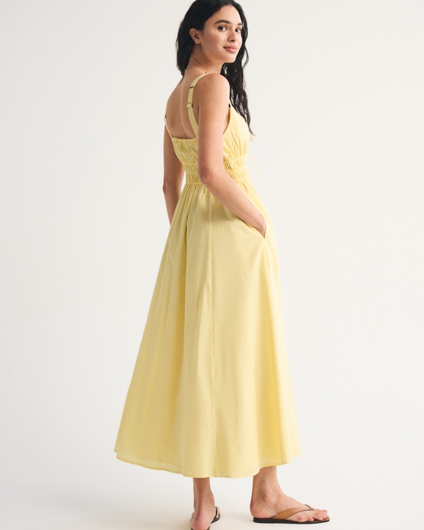 abercrombie tie front midi dress Women's Bra-Free Smocked Tie-Front Midi Dress | Women's Clearance