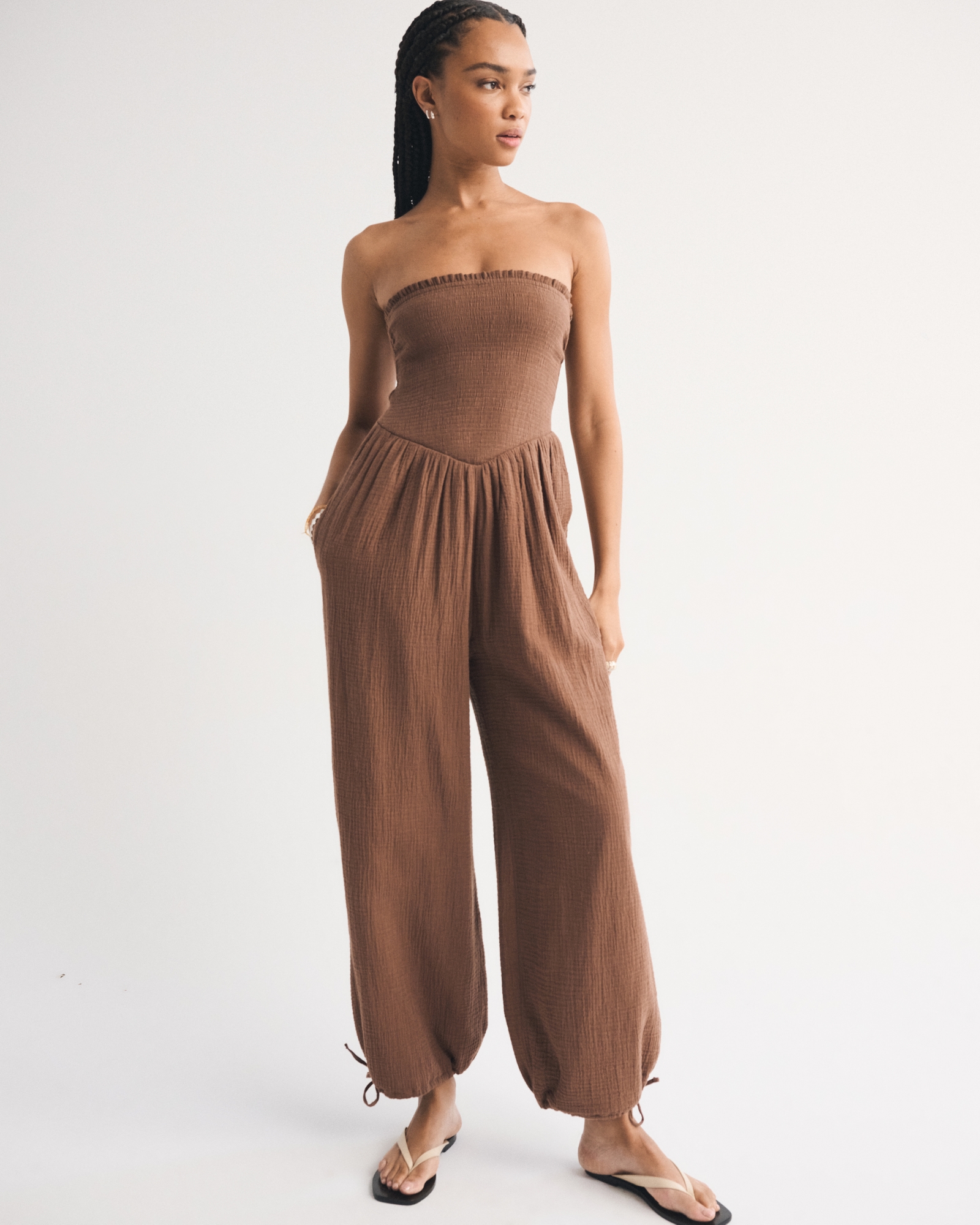 A&F Sydney Smocked Strapless Balloon Leg Jumpsuit