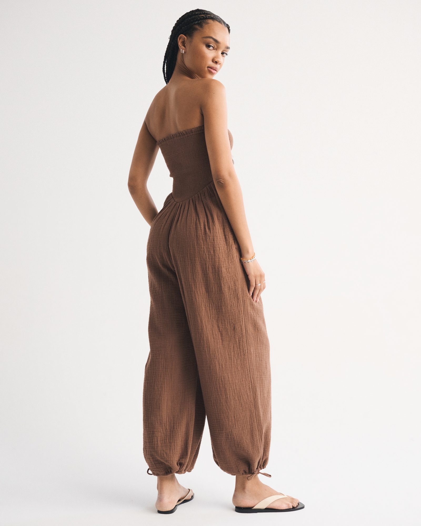 A&F Sydney Smocked Strapless Balloon Leg Jumpsuit