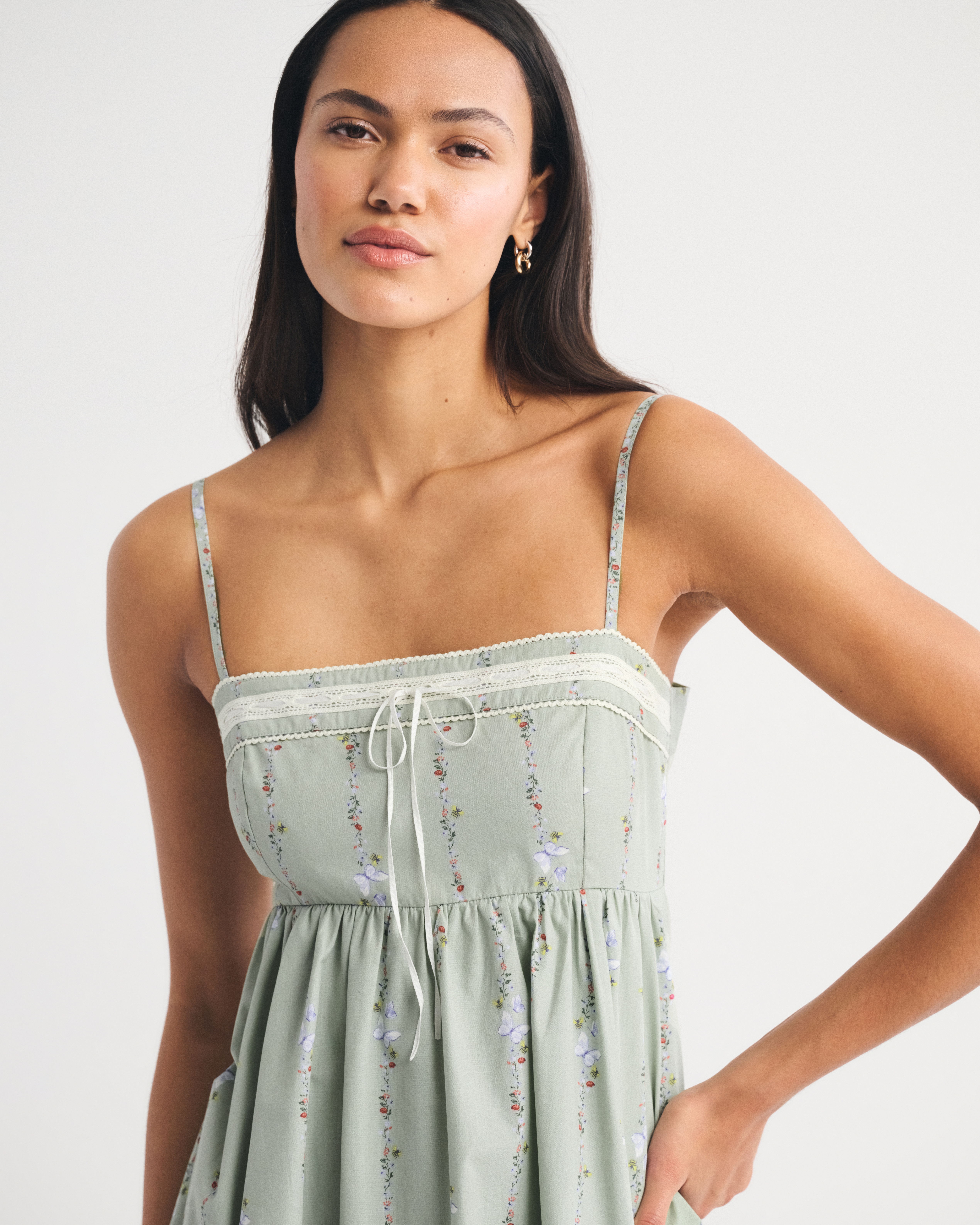 Женская юбка-шорты Abercrombie & Fitch A&F Emerson Babydoll Skort, цвет: Аквамариновый серый — фото 3