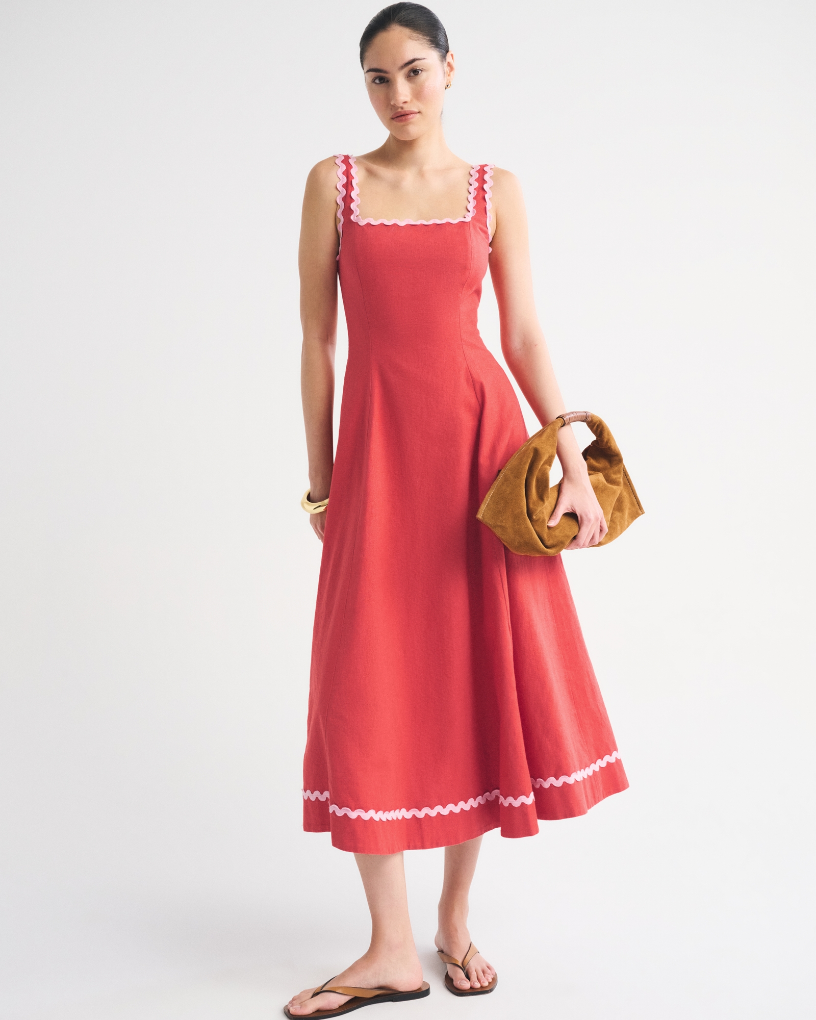 A&F Mila Ric-Rac Linen-Blend Midi Dress