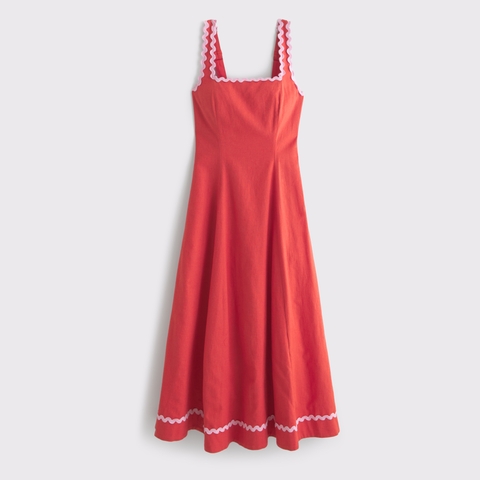 Женские платья Abercrombie & Fitch A&F Mila Ric-Rac Linen-Blend Midi Dress