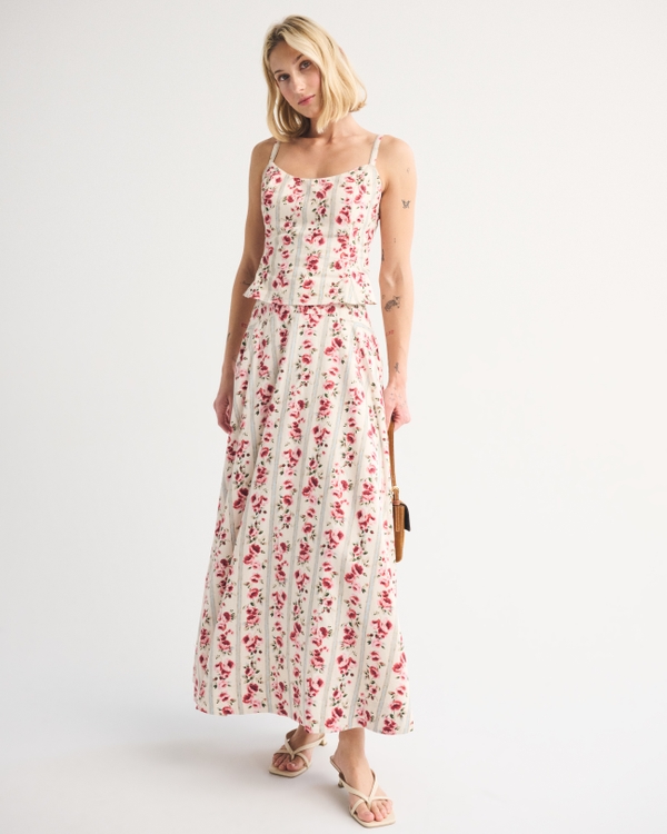 High Rise Flowy Maxi Set Skirt, Pink Floral view 1