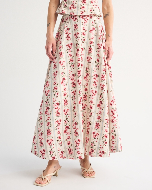 High Rise Flowy Maxi Set Skirt, Pink Floral view 2