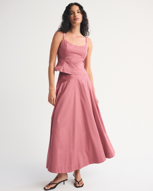 High Rise Flowy Maxi Set Skirt, Dark Pink view 1