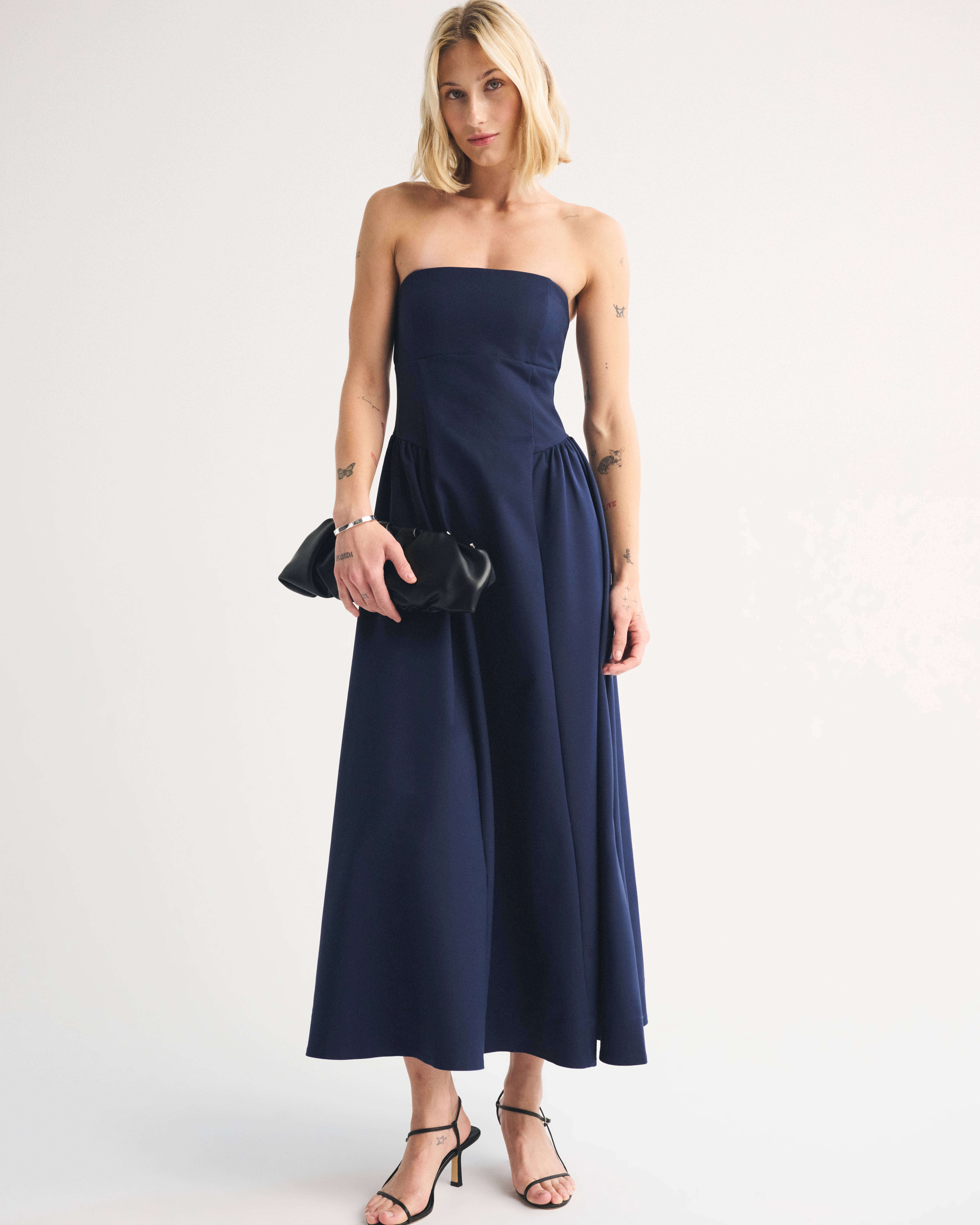 Abercrombie & Fitch Bra-free Dipped Waist Maxi Dress In Blue