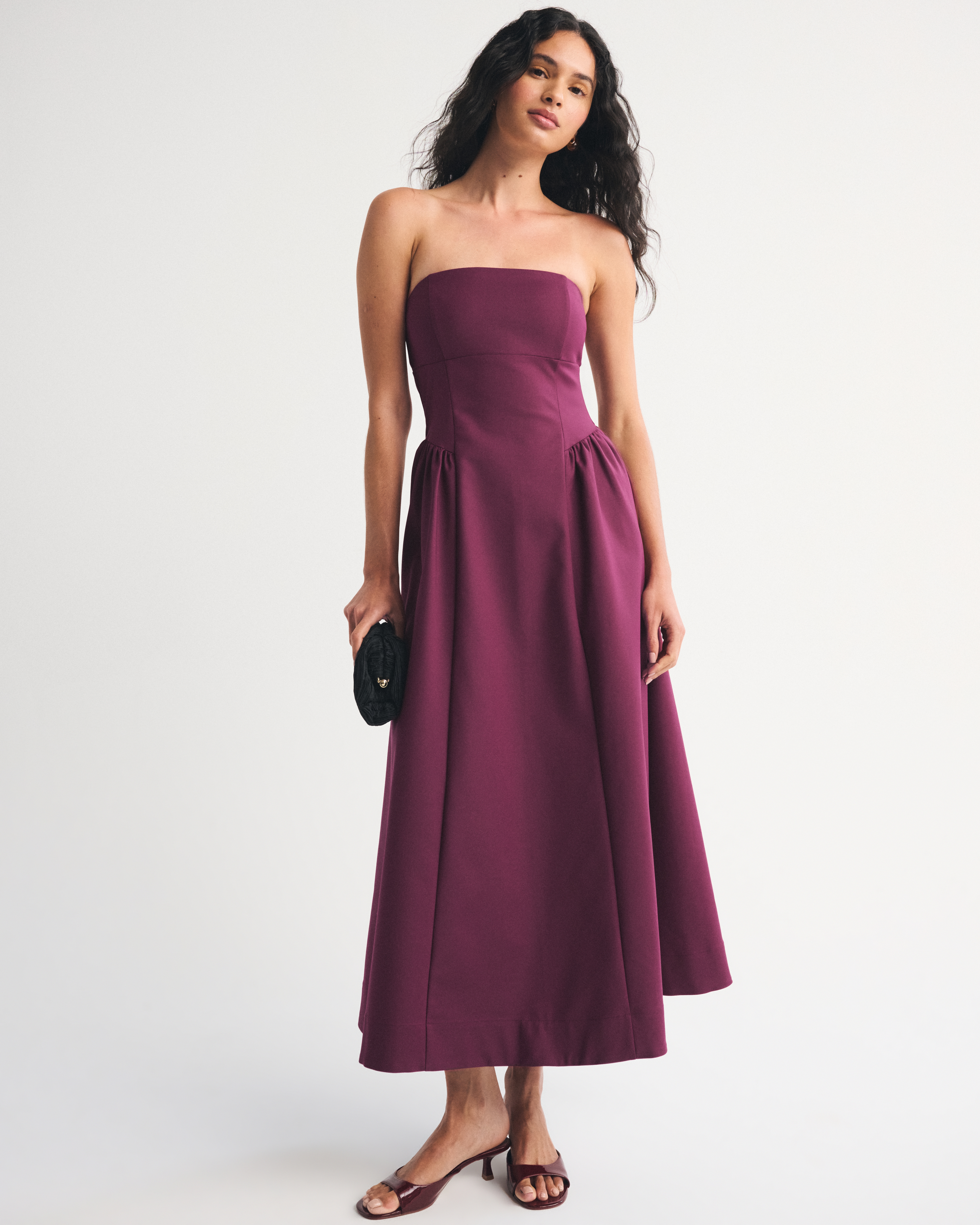 Abercrombie & Fitch Bra-free Dipped Waist Maxi Dress In Burgundy