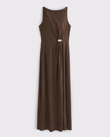 Bra-Free Draped Hardware Maxi Dress