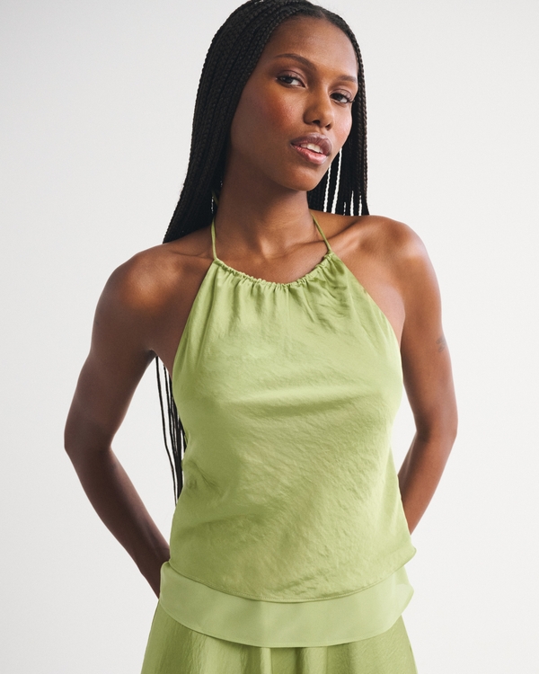Open-Back Halter Set Top, Spring Green view 1