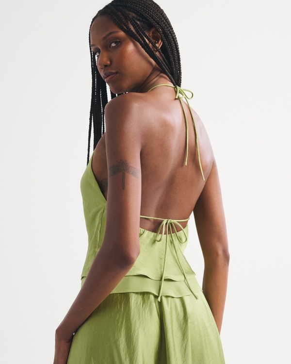 Open-Back Halter Set Top, Spring Green view 2
