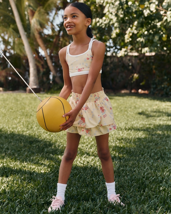 ypb strappy sports bra, Yellow Floral view 1