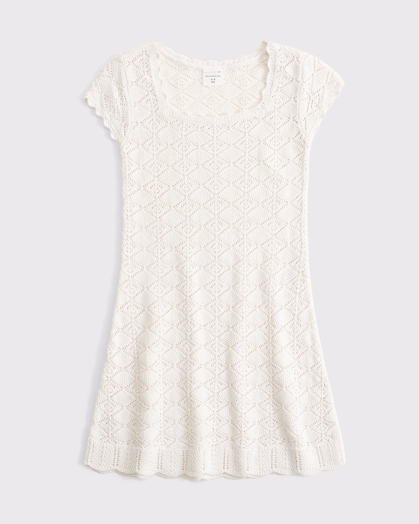 crochet-style mini dress coverup, Cream view 1