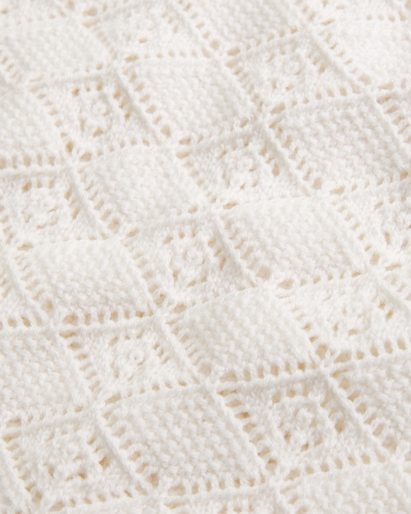 crochet-style mini dress coverup, Cream view 2