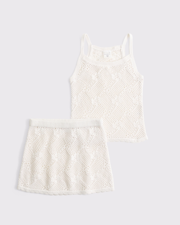 crochet-style tank and skirt coverup, Cream view 1