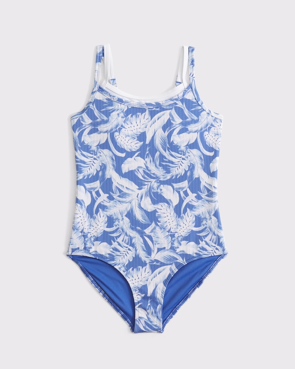 double-layered one-piece swimsuit, Blue Print view 1