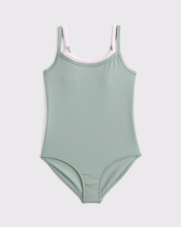 double-layered one-piece swimsuit, Cool Sage view 1