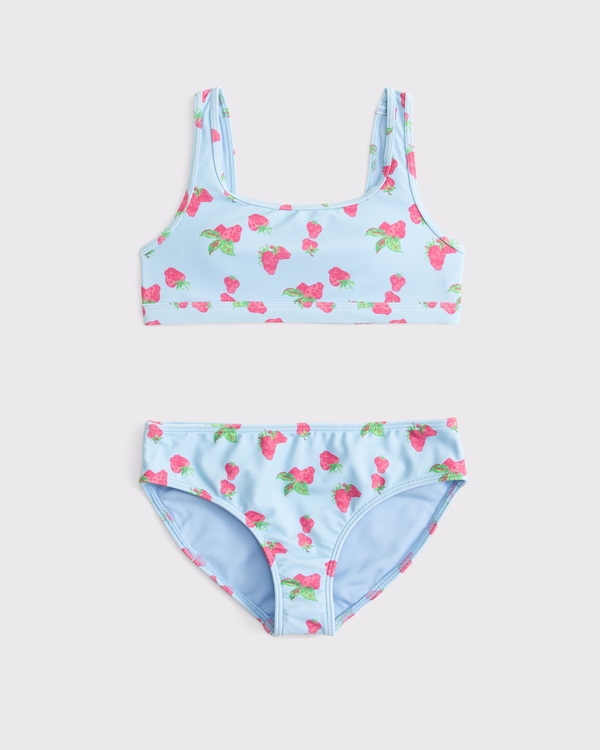 scoop neck two-piece swimsuit, Light Blue Print view 1