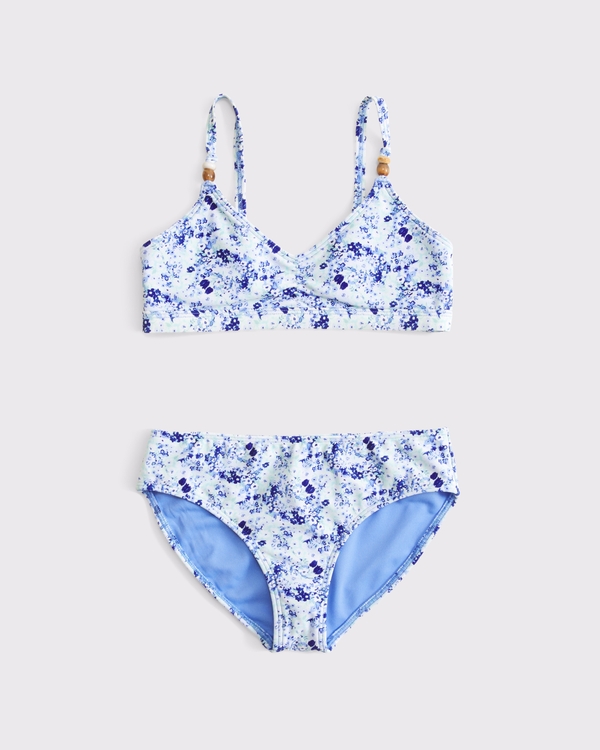 beaded triangle two-piece swimsuit, Blue Pattern view 1