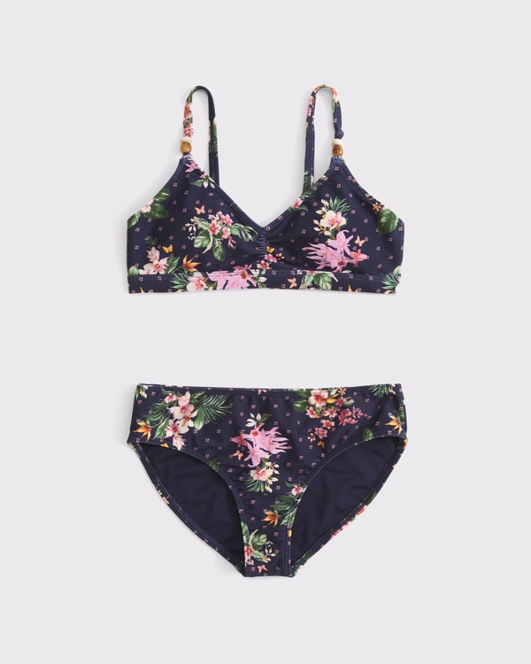 beaded triangle two-piece swimsuit, Navy Floral view 1