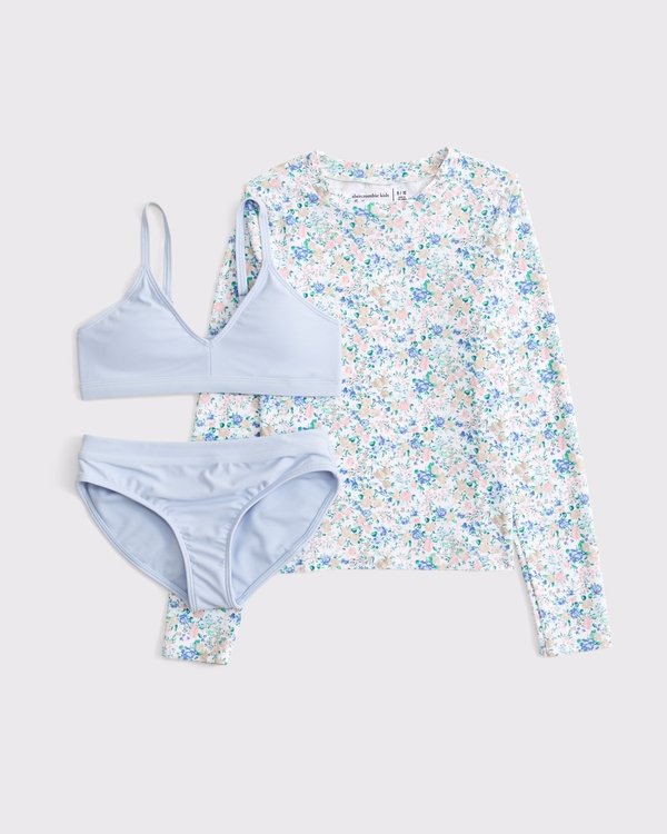 rashguard three-piece set, Blue Floral view 1