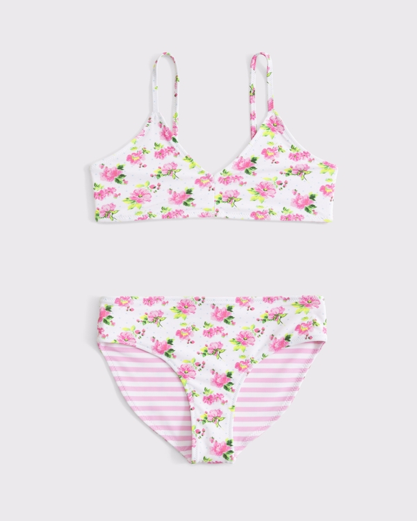 reversible triangle two-piece swimsuit, White Floral view 1