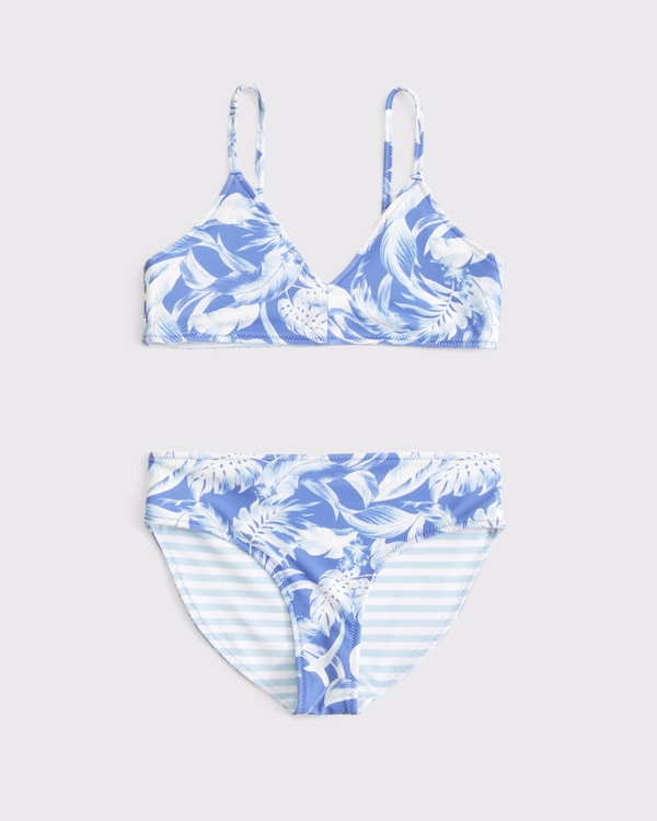 reversible triangle two-piece swimsuit, Blue Floral view 1